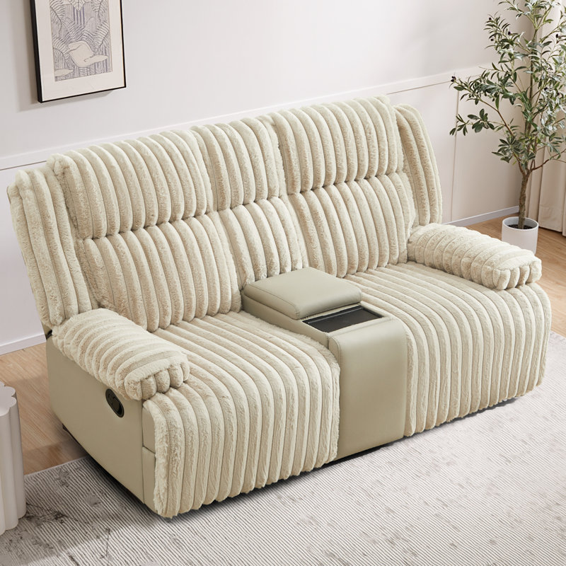Causeuse inclinable manuelle rembourrée en velours côtelé de 73,23 po de largeur, Beige