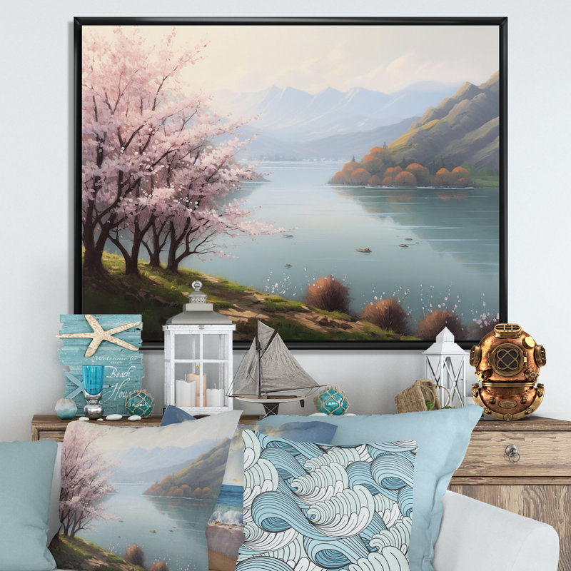 «Kerolos Cherry Blossom Trees» par The Water V sur toile, H 24 po x l 32 po x P 1 po, Cadre flottant noir
