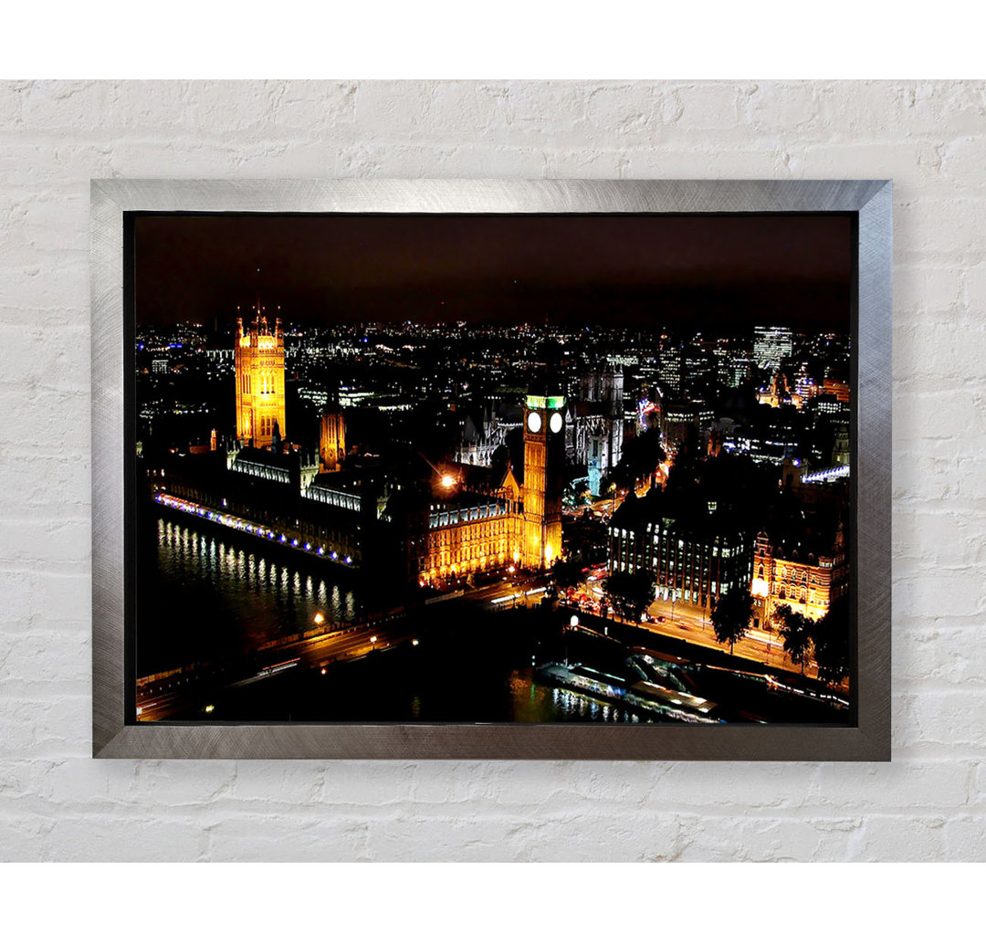 London Ariel View Night Lights - Einzelner Bilderrahmen Kunstdrucke