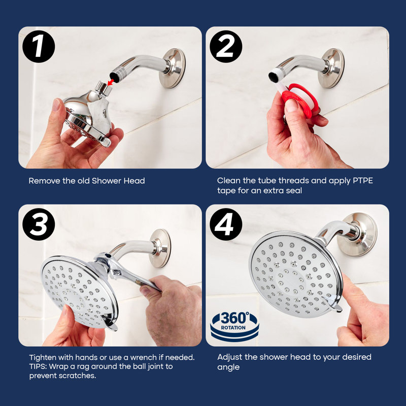 High Pressure 5-Function Massage Shower Head Chrome Fixed Showerhead Easy To Clean 4.25 Inch Face, Chrome