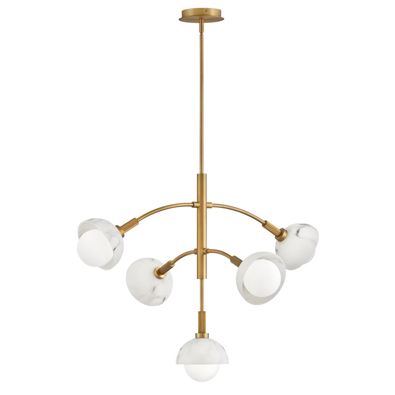 5 - Light Unique Classic Chandelier, Heritage Brass