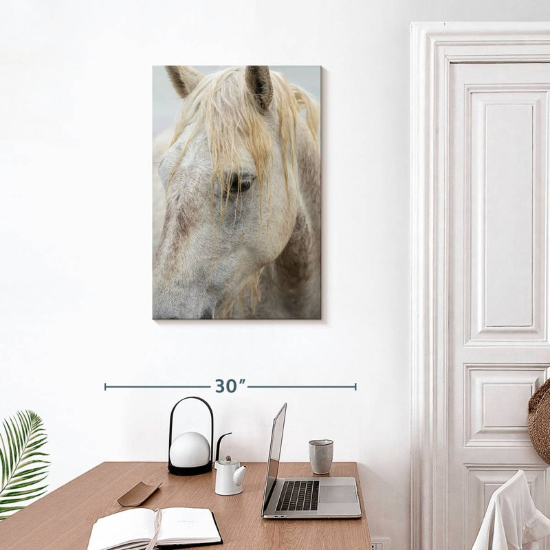 Ronce près d'un cheval blanc de Camargue I, H 30 po x l 20 po