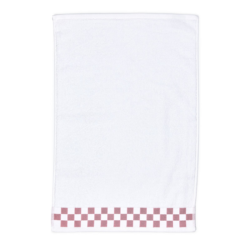 Hand Towel with Check Border, White/Pink