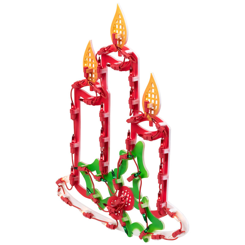 Bougie allumée avec silhouette de fenêtre de Noël houx et baies - 16,5 pouces