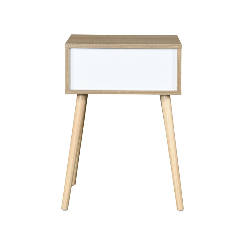 Table de bout blanche avec 1 tiroir et armoire de rangement Mid-Century