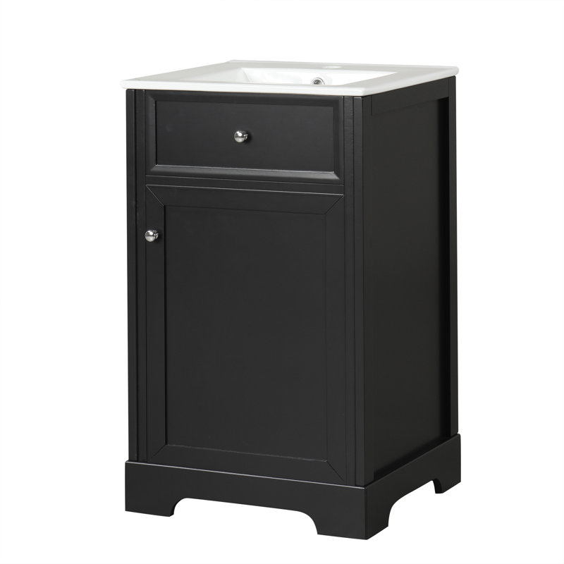 Meuble-lavabo simple 20 po avec comptoir en céramique, Noir, noir, noir, noir