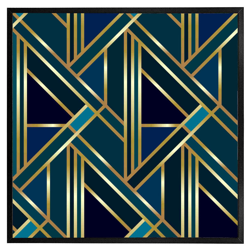 Merrillville Gold and Teal Geometric Pattern Single Picture Frame Wall Art, 41cm H x 41cm W, Black Framed