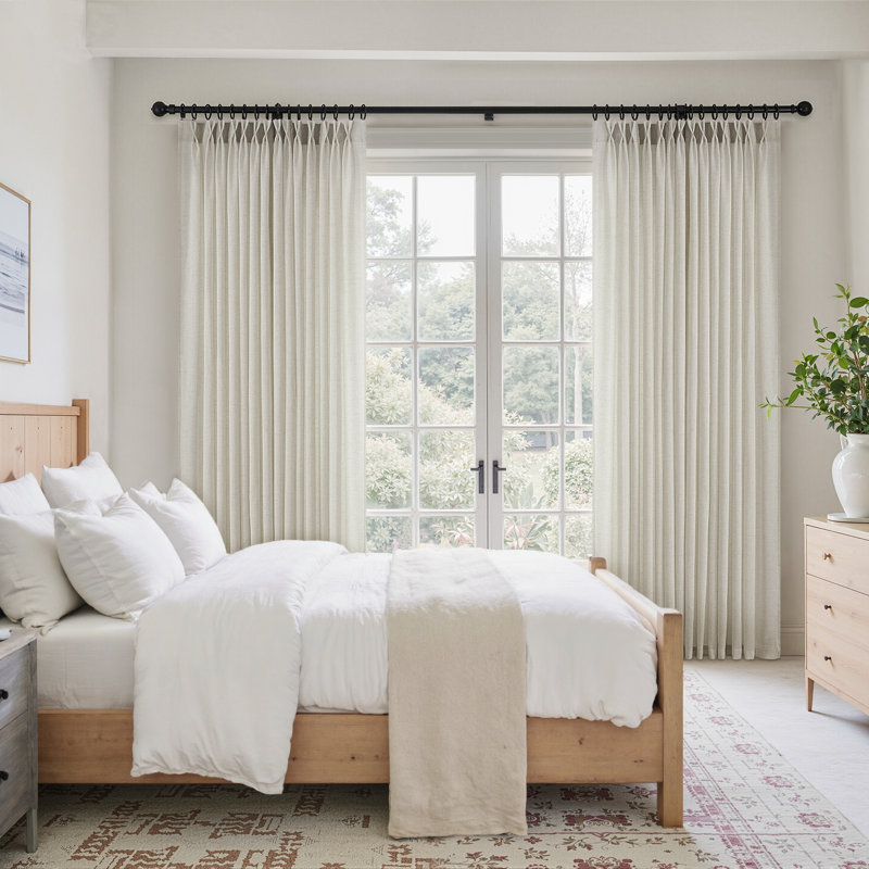 Pleated Linen Curtains, Semi Sheer Light Filtering Pinch Pleat with Hooks and Rings,Back Tab Drapes,Set of 2, 40" W x 84" L