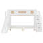 Lit double superposé au-dessus de grand lit double en bois avec glissade, escalier de rangement, garde-corps et lattes-290562723