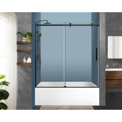 55'' - 59'' W x 60'' H Single Added Frameless Tub Door with Clear Glass