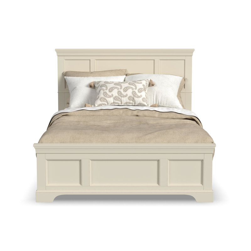 Lit standard en bois massif Auriel, Blanc cassé, Grand