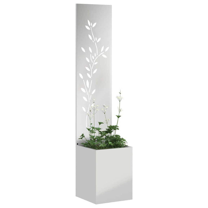 Garden Privacy Screen Floral 32 X 140 Cm Weathering Steel, Silver Galvanised Steel
