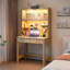 Bureau d'ordinateur H 66 po avec lumière DEL et prise de courant, bureau robuste avec lampe de bureau-1283719891