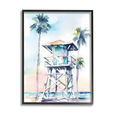 bb-395-Framed Lifeguard Hut on Beach Floater Frame Print on Canvas
