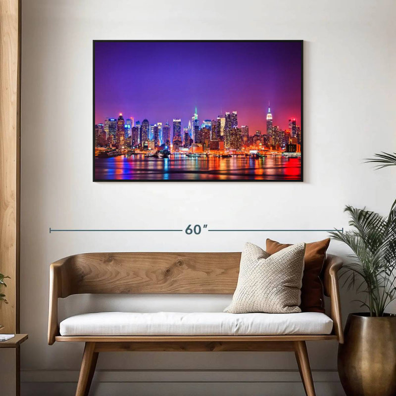 New York, la nuit, Cadre flottant noir, 43 po x 29 po