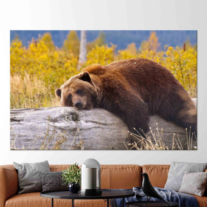 Reproduction sur toile en coton Cheerful Bear, H 39 po x l 93 po, Toile tendue