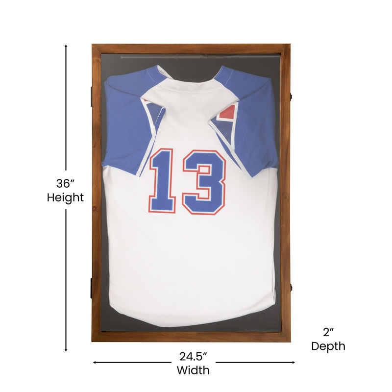 Mallick 36'' H x 24.5'' W Wooden Jersey Display Case with Foam Board and Keyed Lock, Brown Wood