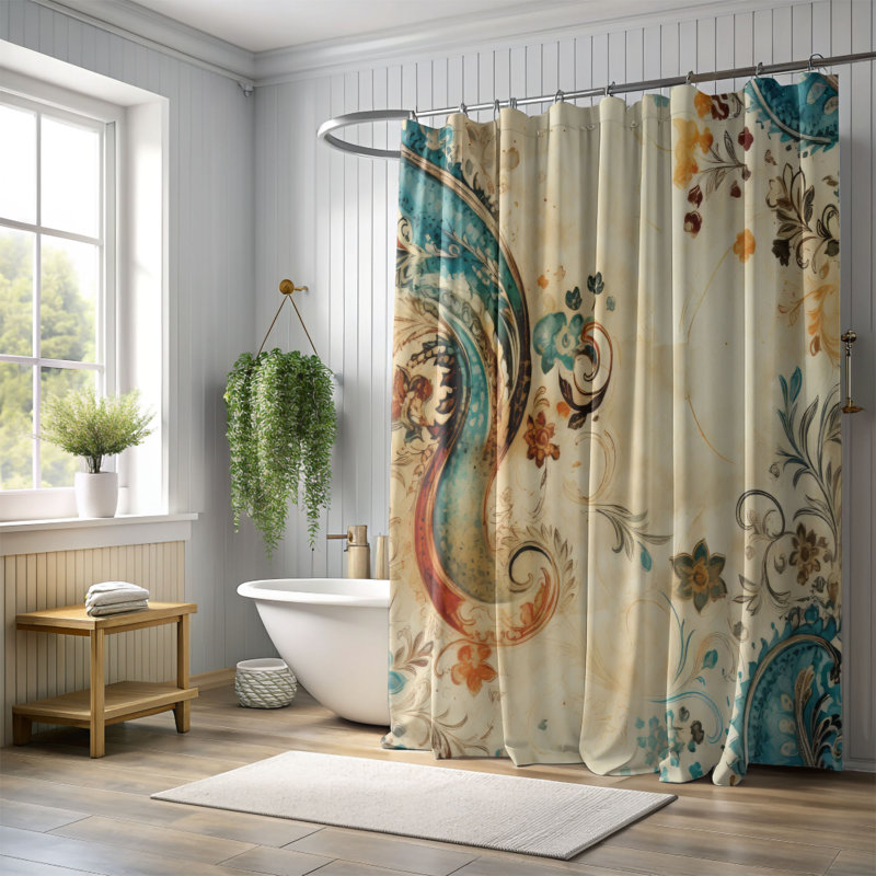 Rideau de douche Heritage Paisley, H 74 po x l 71 po