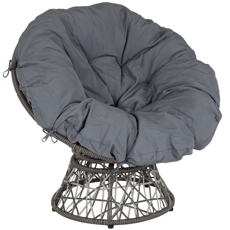 Tarquin Swivel Patio Papasan Chair with Cushion, Gray, Gray