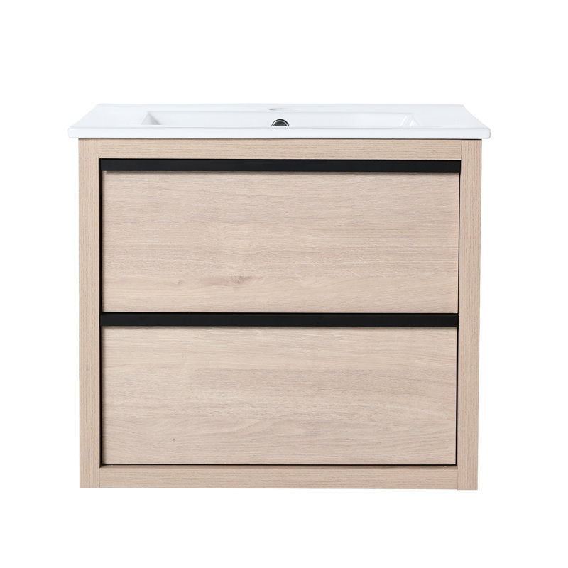 Meuble-lavabo mural 24 po avec 2 tiroirs de rangement à fermeture en douceur et lavabo en céramique blanche - Bva02524plo-G-Bl9060b (W1286s00034 Basin Stylish Furniture