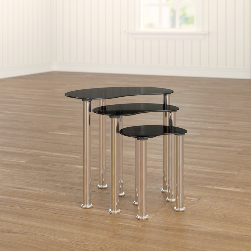 Vida Cara Glass Top Nesting Tables, Black