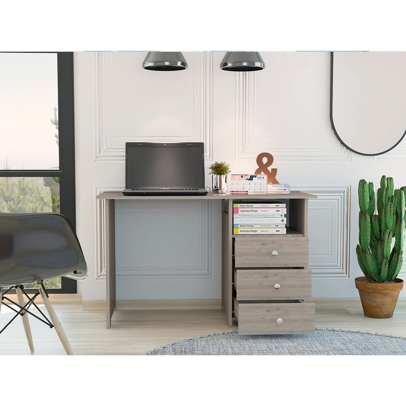 Bureau d'écriture Bianco, trois tiroirs, une tablette, H 29,5 po x l 47 po x P 21 po