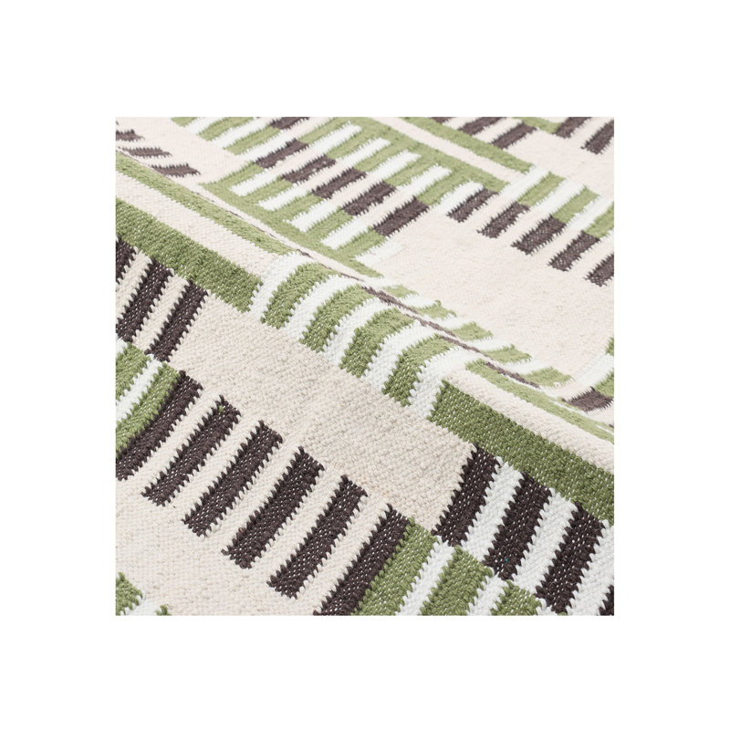 Static Geometric Area Rug in Green/Ivory, Rectangle 6' x 9'