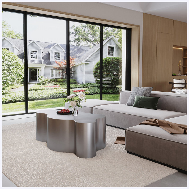 39.4" Luxury Stainless Steel Coffee Table, Modern Center Table for Living Room