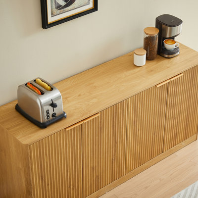 59" Modern Wavy Sideboard, Curved Contour Design Storage Cabinet, 4-Door Cabinet With Storage Function, Suitable For Kitchen/Bedroom/Living Room, 59.0"L X 15.7"W X 27.7"H