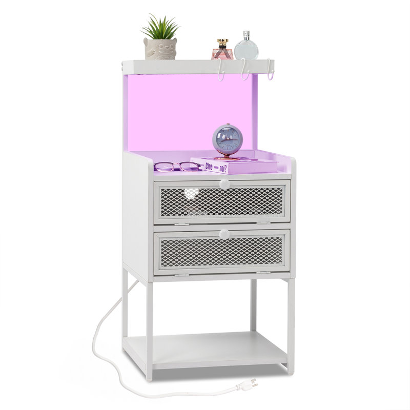 Table de chevet noire avec port USB, Blanc