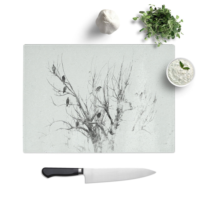 Tempered Glass Birds in the Trees Chopping Board, 28.5 cm x 39 cm