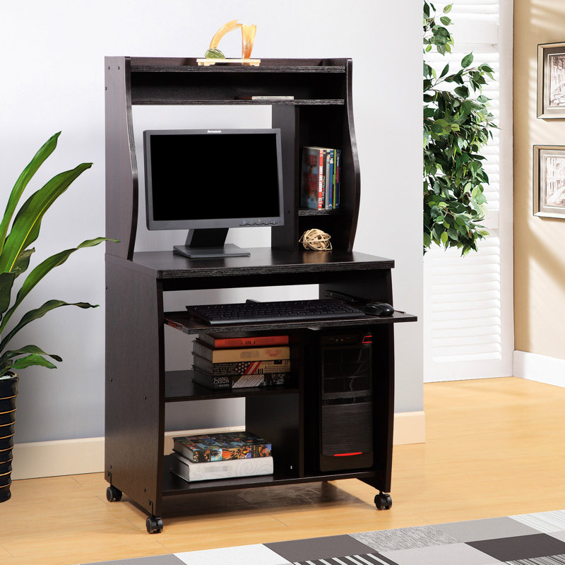 Utility Cart With Shelves And Spice Rack, Mobile On Locking Castors, Tinted Surface, Ideal For Coffee Machine Computer Peripherals Storage, Gliding Utensil Tray, Particle Board+ As Material, 30.2