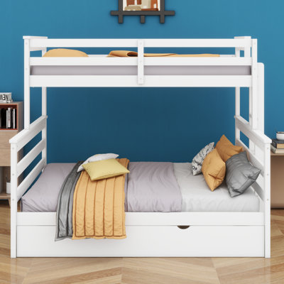 Convertible Bunk Bed with Trundle & Ladder, Separates into 3 Individual Beds