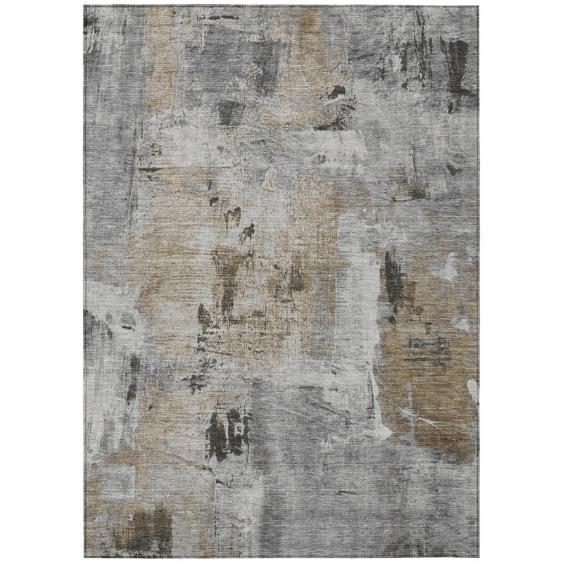 Gray Abstract Washable Synthetic Area Rug 46" x 30"