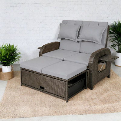 Multifunctional Patio Sofas In Gray, Durable Rattan Frame For Outdoor Comfort