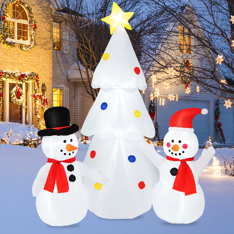 Arbre avec bonhomme de neige gonflable d'extérieur