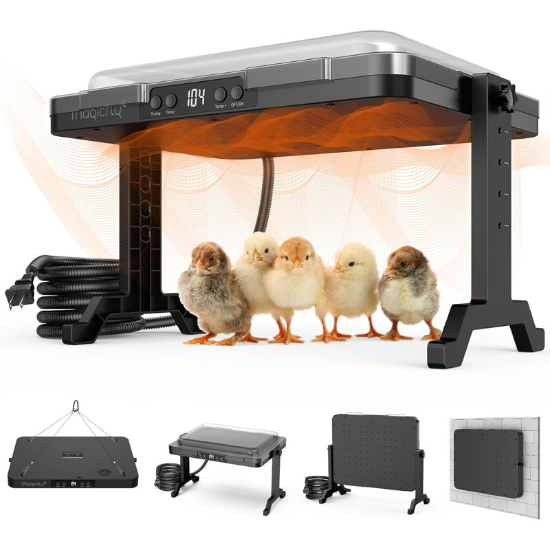 Magicfly 200W Adjustable Chick Brooder Heater with Temp & Timer, UL-Compliant Safe Design
