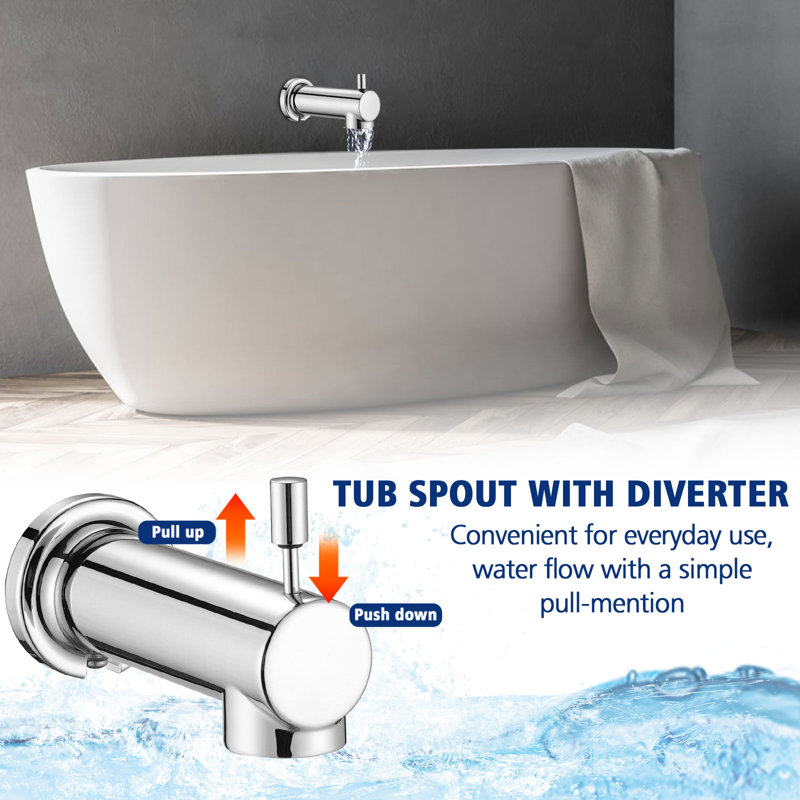 Wall Mounted Tub Spout with Diverter, Chrome