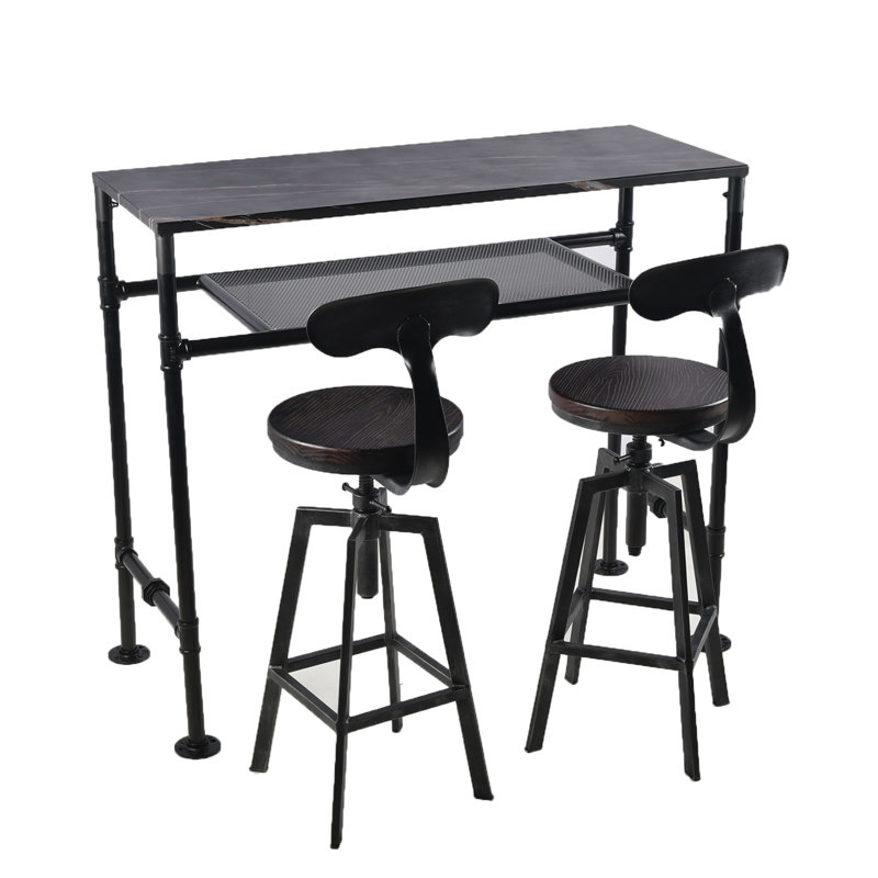 Jasi Faux Marble Top Metal Base Dining Table, Black