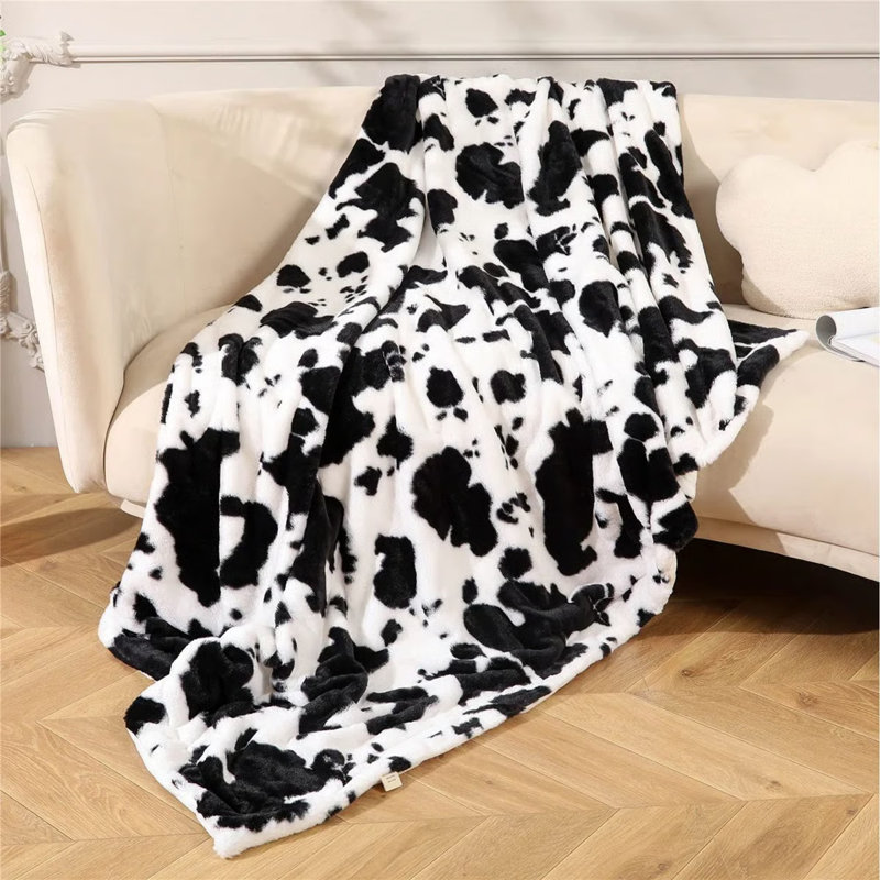 Couverture en flanelle, Vache noire tachetée, L 79 po x l 63 po
