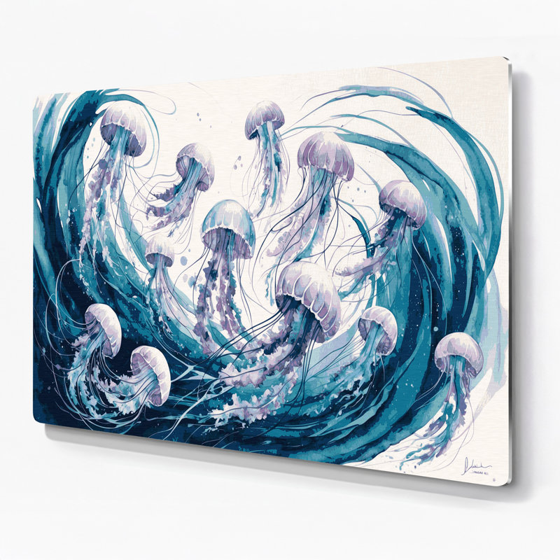 Art mural en métal Coastal Jellyfish Ballet