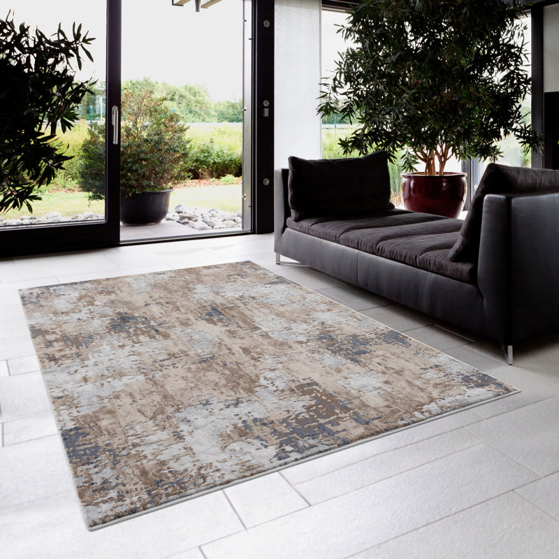 Rug Branch Elara 9' x 13' (9'2" x 12'6") Grey/Beige Abstract Indoor Area Rug, Contemporary, Medium Pile, Stain-Resistant Carpet - Living Room, Bedroom, Dining Room, and Kitchen