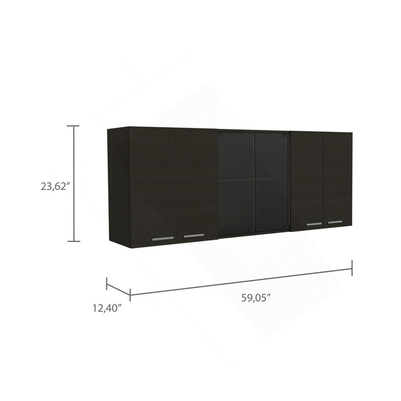 Armoire murale Yuma de 150 po, deux armoires fermées, deux tablettes ouvertes, Noir