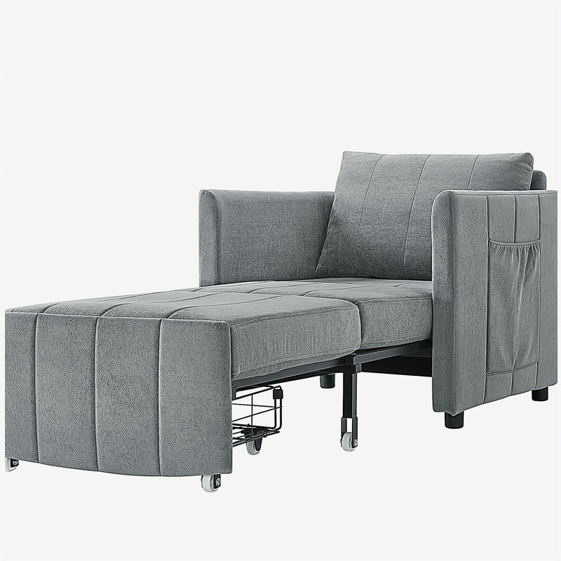 Upholstered Convertible Sleeper Sofa, 31.5" Pull Out Sofa Bed with 5-Position Adjustable Backrest, Side Pockets and a Storage Basket, Fold Out Chair Bed, Lounger For Living Room, Apartment, Grey