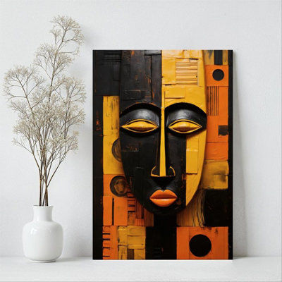 1Pc Framed Canvas Poster Print African mask, geometric abstract pattern, cubist art style Wall Art Wall Pediments, Wall Decor, Perfect for Room Decor