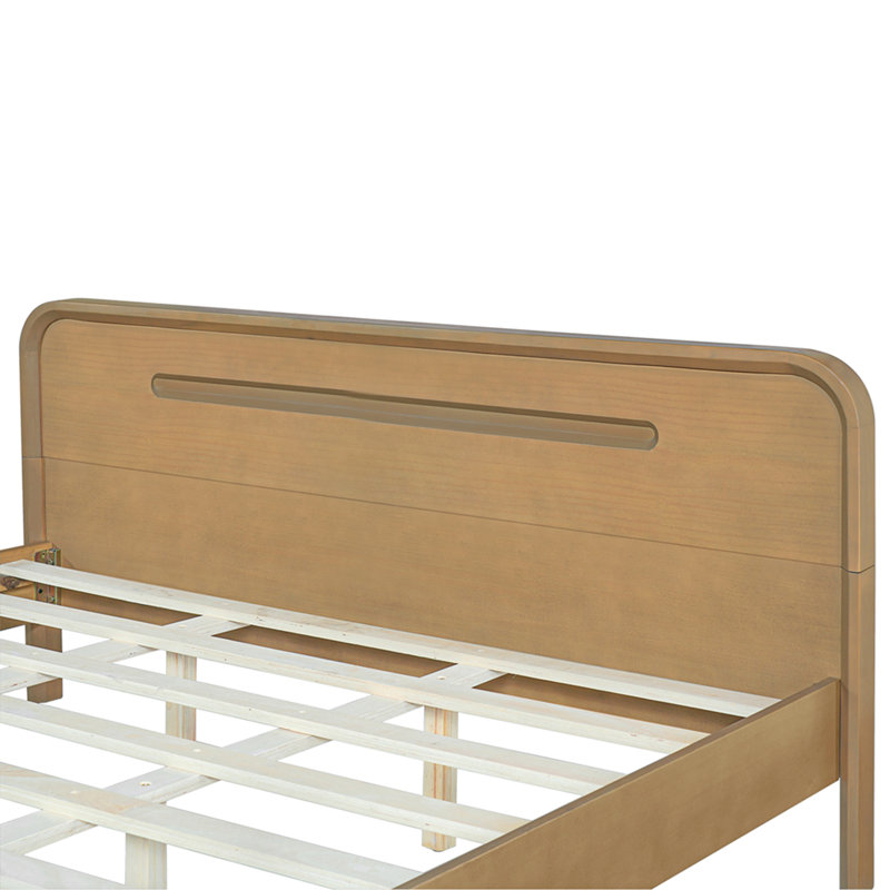 Lit en bois de pin massif, grand et stable, sans sommier, couleur jaune rustique, Jaune
