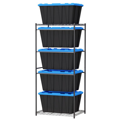 Support de rangement à 5 niveaux pour bacs de 27 gallons, organisateur de rangement fourre-tout en métal robuste, étagère utilitaire pour garage, sous-sol, garde-manger et entrepôt