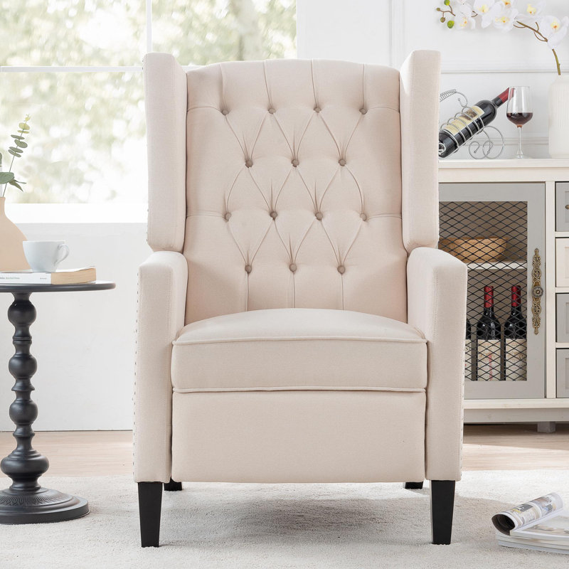 Manual Wing Chair Recliner, High Colorfastness Fabric Chair with Deep Tufted Back | Silver Nailhead Trim, 3 Adjustable Positions for All-Day Comfort