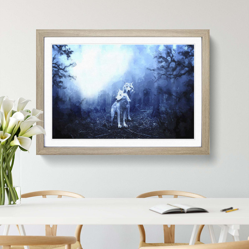White Wolves in the Forest in Abstract - Framed Print, Oak, 40cm H x 60cm W x 2cm D