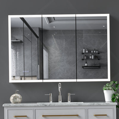 LED Lighted Medicine Cabinet with Mirror, 48*32Inches Bathroom Mirror Cabinet with Lights,Recessed or Wall Mounted, 3 Color TemperaturesAnti-Fog